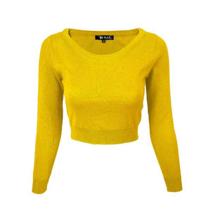 Round Neck Long Slv Crop Sweater Knit Crop Top Mak Honey S 