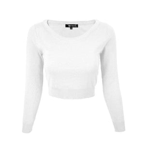 Round Neck Long Slv Crop Sweater Knit Crop Top Mak Ivory S 