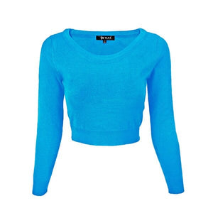 Round Neck Long Slv Crop Sweater Knit Crop Top Mak Turquoise S 