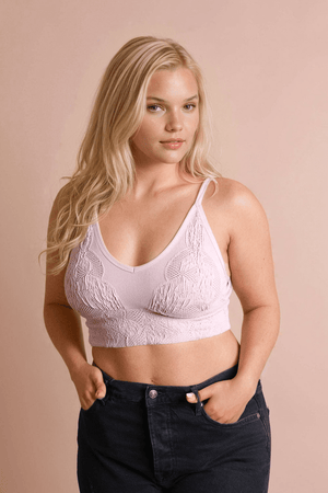 Seamless Padded Textured Brami Plus Size Plus Size Leto Collection Pink 