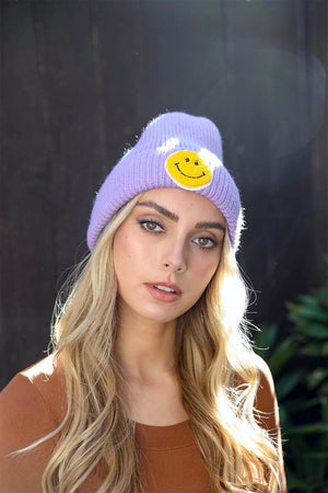 Smiley Face Ribbed Beanie 🙂 Beanies Leto Collection Lavender 