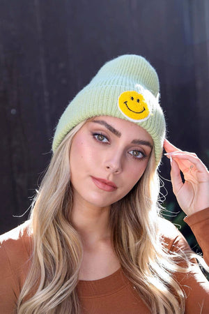 Smiley Face Ribbed Beanie 🙂 Beanies Leto Collection Mint 