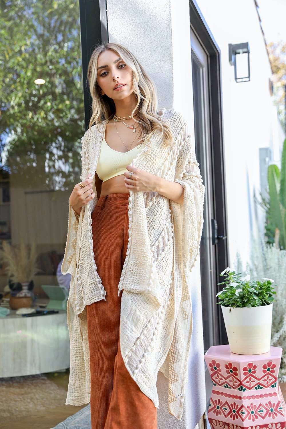 Soft Embroidered Zig Zag Kimono Kimono Leto Collection Cream 