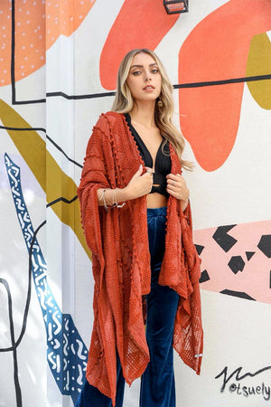 Soft Embroidered Zig Zag Kimono Kimono Leto Collection Rust 