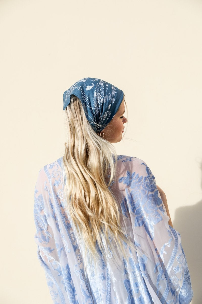 Soft Floral Vine Handkerchief Hats & Hair Blue