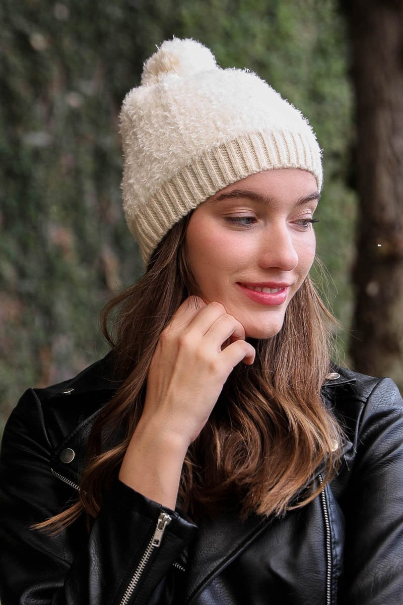 Soft Furry Pom Knit Beanie Hats & Hair Rose