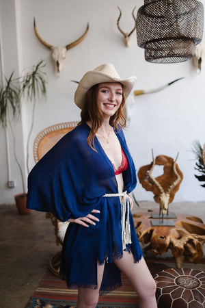 Summer Frayed Trim Kimono Ponchos Leto Collection 