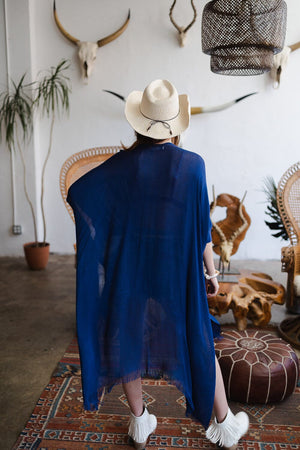 Sun-kissed Breeze Frayed Trim Kimono Ponchos Leto Collection 