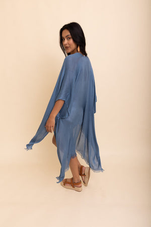 Sun-kissed Breeze Frayed Trim Kimono Ponchos Leto Collection 