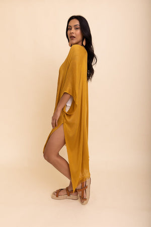 Sun-kissed Breeze Frayed Trim Kimono Ponchos Leto Collection 