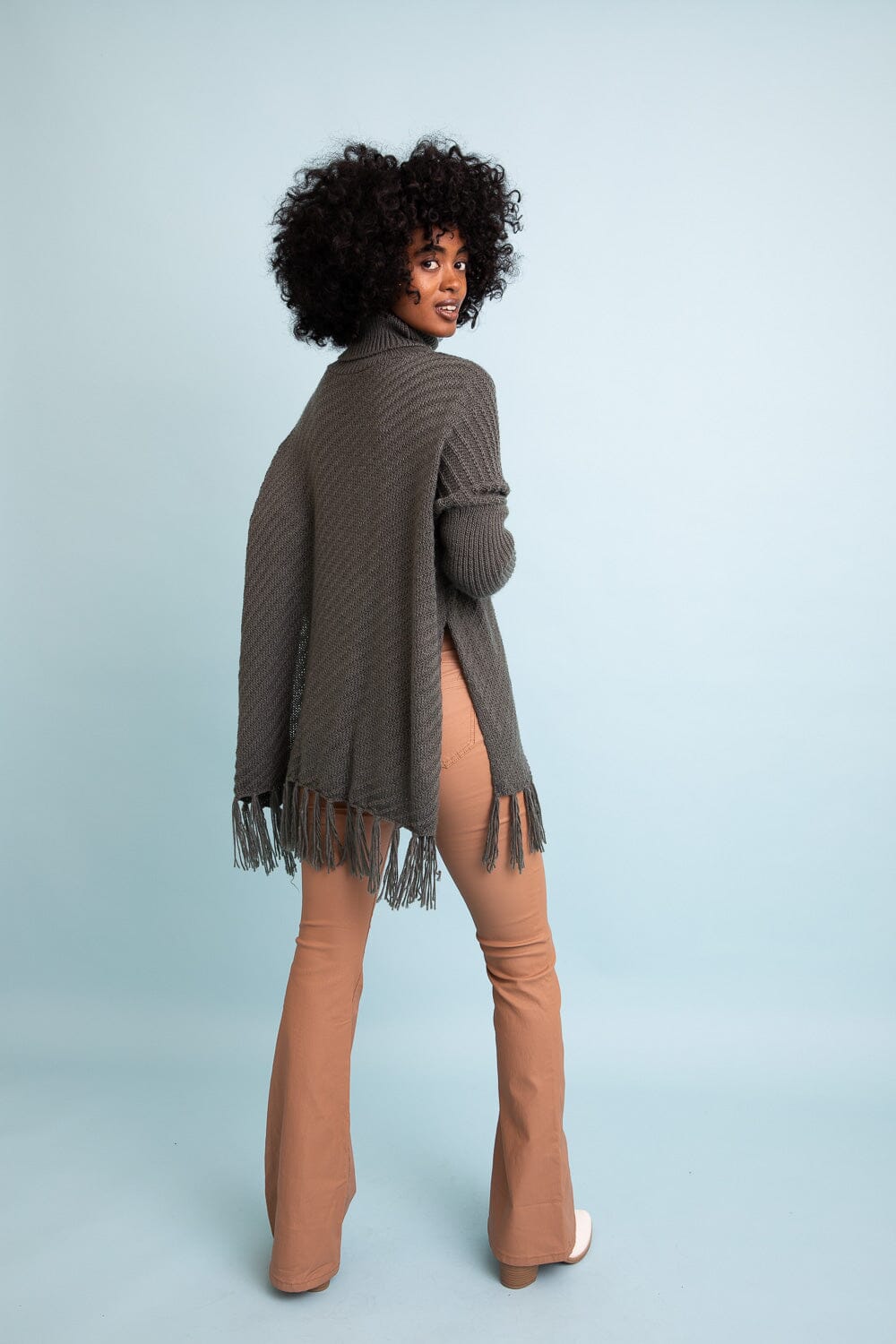 Sweater Weather Roll-Neck Poncho Ponchos Leto Collection Olive 