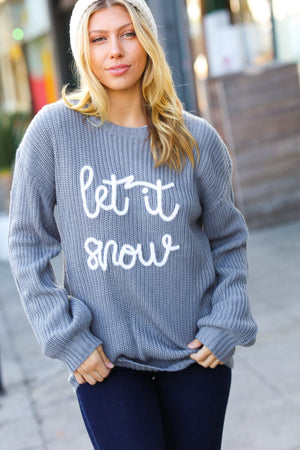 Take Me In Grey Embroidery "Let It Snow" Lurex Sweater Haptics 