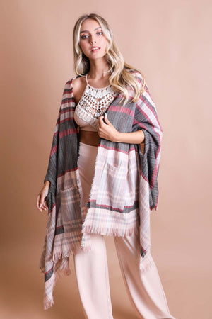 Tartan Check Pocket Ruana Ponchos