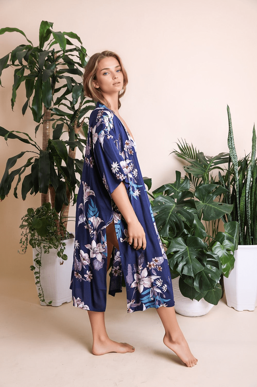 Tropical Blossoms Kimono Wrap Kimonos Leto Collection One Size Blue 