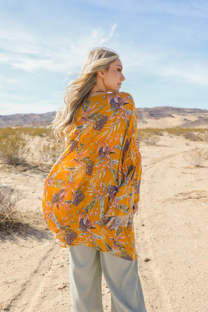 Tropical Leaves Draped Sleeve Kimono Kimono Leto Collection 