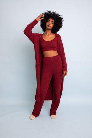 Ultra-soft Boucle Longline Cardigan Ponchos Leto Collection XS/S Maroon 