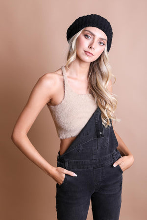 Boucle Rib Knit Beret Hats & Hair Black