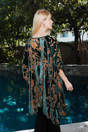 Velvet Bloom Longline Kimono w/ Cinched Armholes Kimonos Leto Collection 