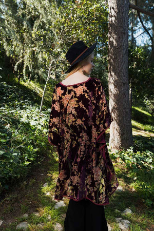 Velvet Bloom Longline Kimono w/ Cinched Armholes Kimonos Leto Collection 