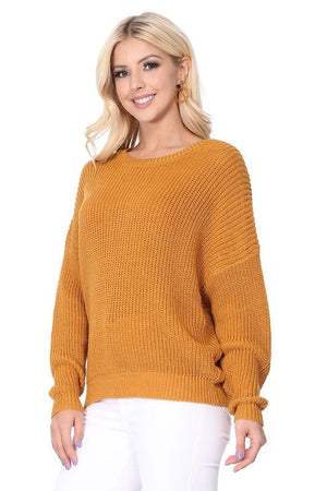 Waffle Stitch Bat Wing Bow Back Pullover Sweater Mak 