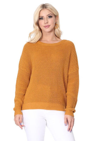 Waffle Stitch Bat Wing Bow Back Pullover Sweater Mak 