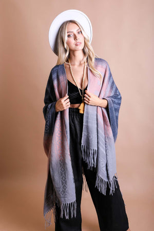 Western Style Colorblend Tassel Serape Ponchos