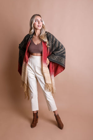 Western Style Colorblend Tassel Serape Ponchos