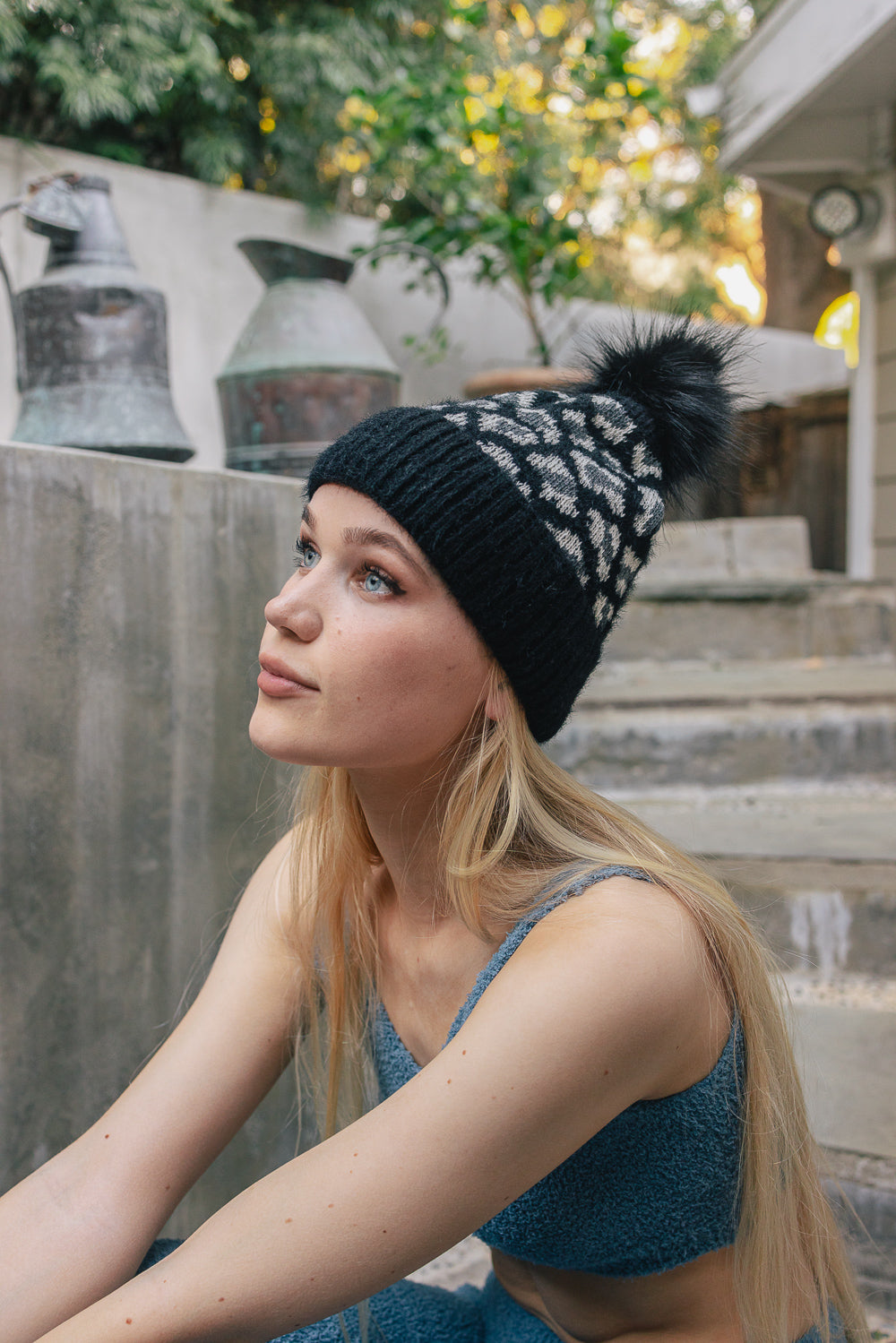 Wild Leopard Knit Beanie Beanies Gray