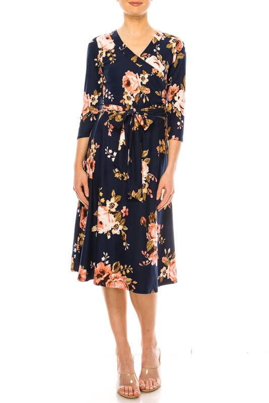 Floral Wrap Knee Length Dress