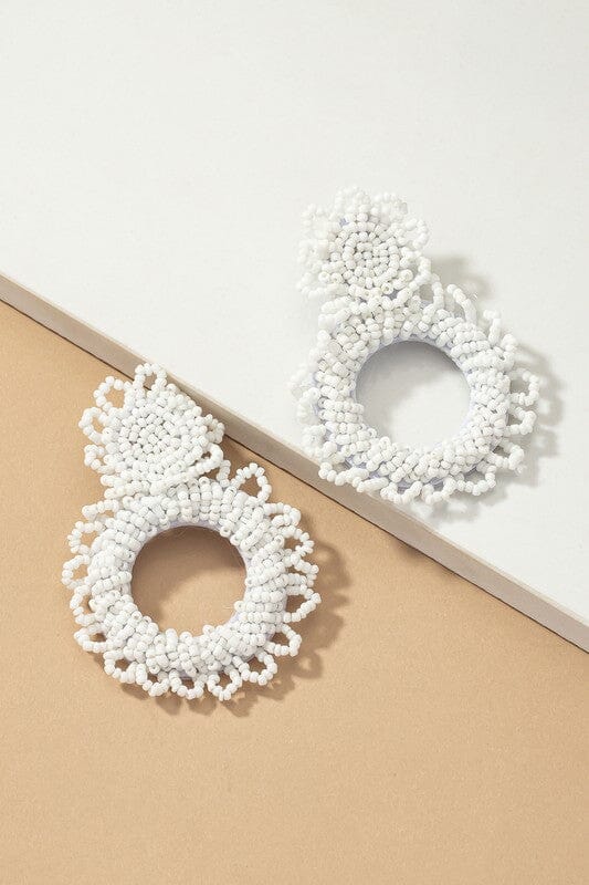 sijuste Long fringe beaded earrings in white | Letzshop