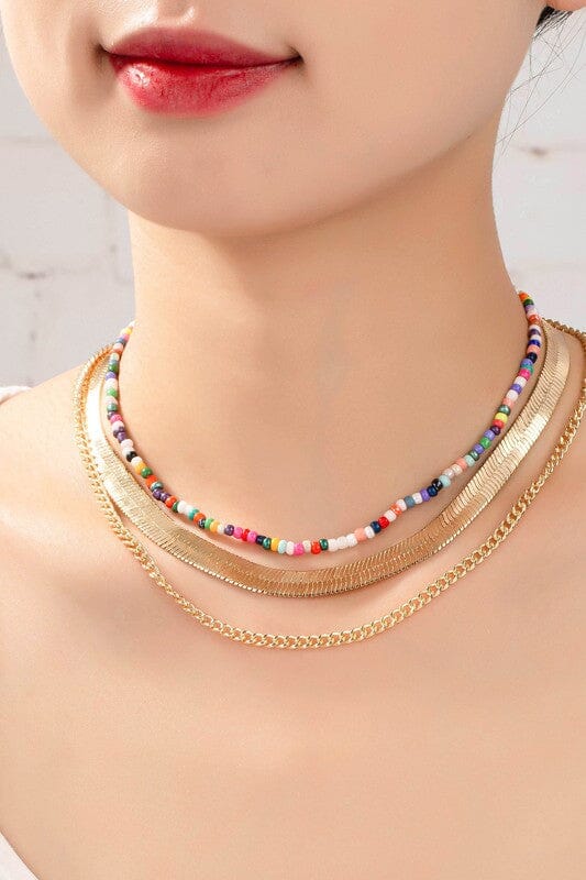 herringbone and seed bead choker chain set - Knitted Belle Boutique