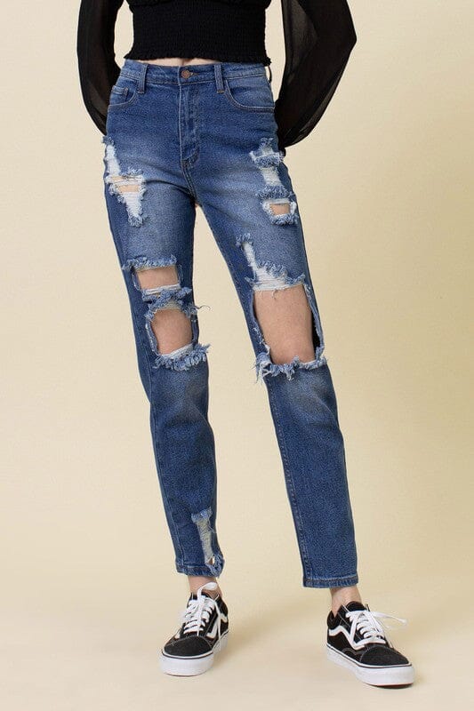 Extreme Distressed Knees Jeans  Women jeans, Casual trousers